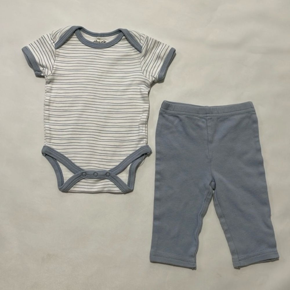 Chick Pea Jumper Set 2 Piece W/‎ Pants Baby Size 0-3 Months White Blue Stripes